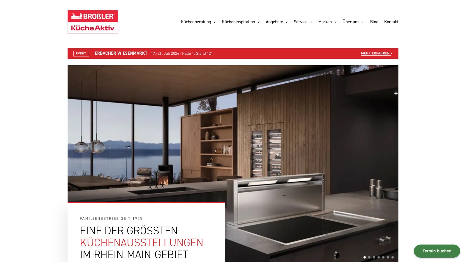 Homepage of the new Broßler website: one of the largest kitchen showrooms in the Rhine-Main region